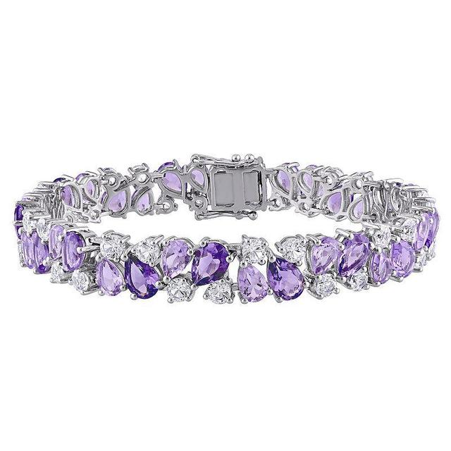 Stella Grace Sterling Silver Rose de France Amethyst & Created White Sapphire Cluster Bracelet, Womens Silvertone Product Image