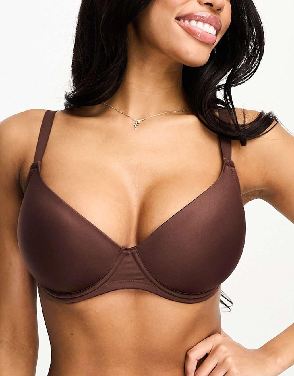 ASOS DESIGN Fuller Bust molded T-shirt bra in brown Product Image