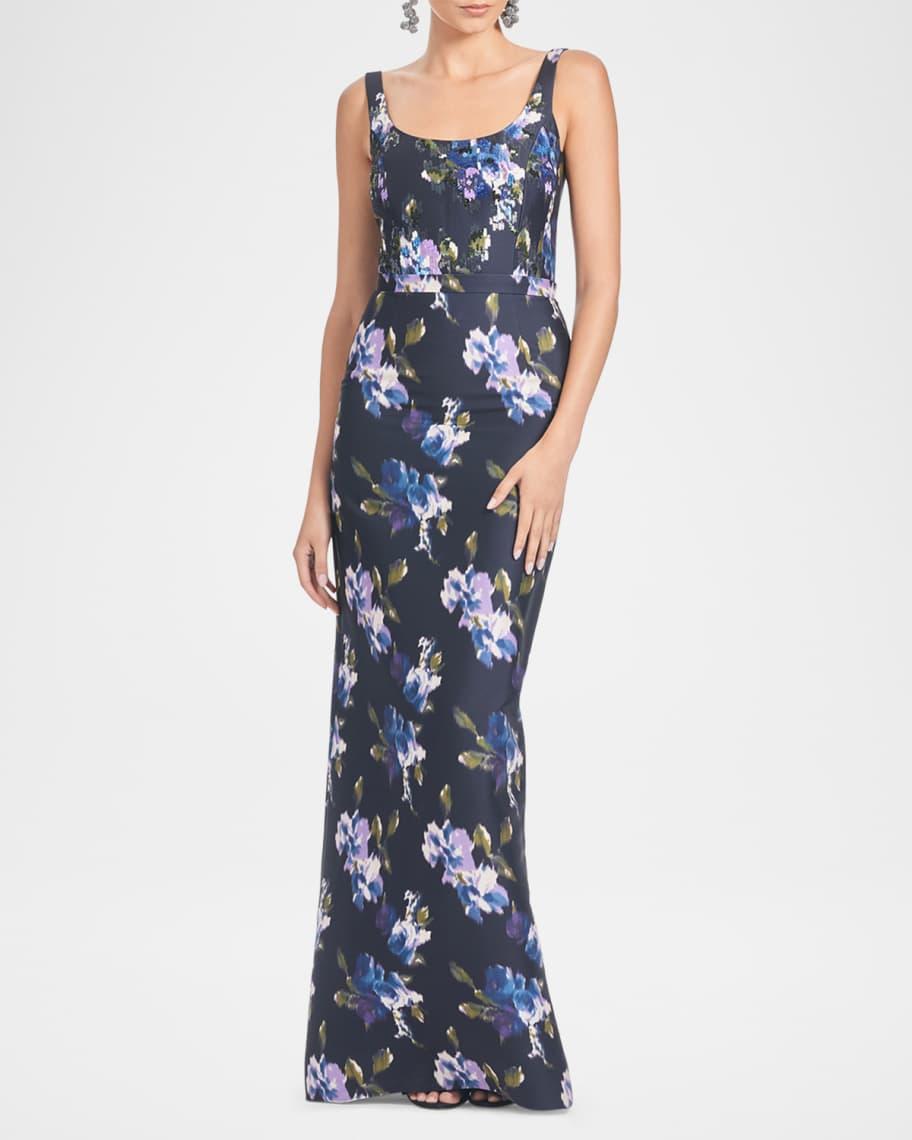 Lana Sequin Floral-Print Column Gown Product Image