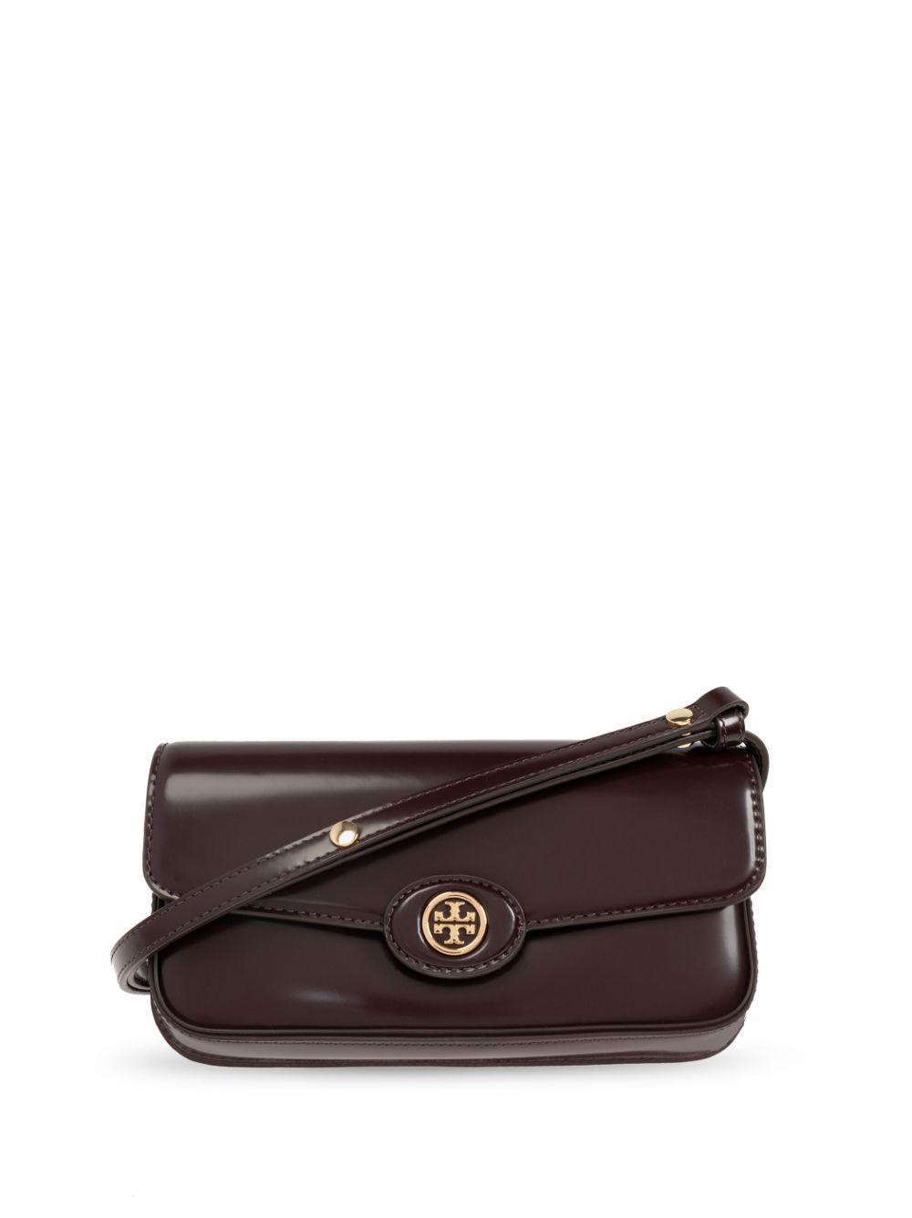 TORY BURCH Robinson Spazzolato Leather Shoulder Bag In Brown Product Image