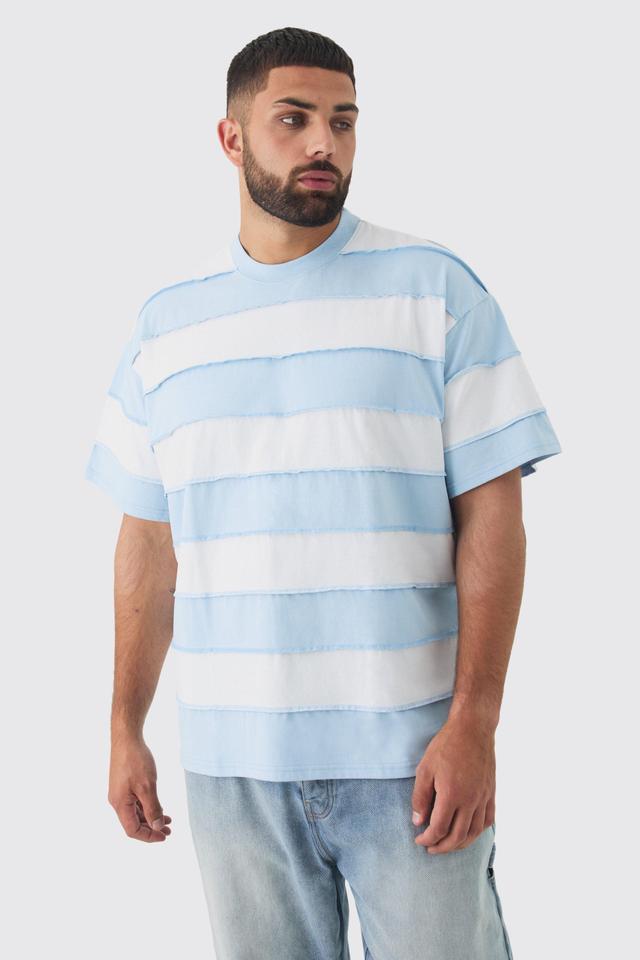 Plus Oversized Stripe Raw Seam T-shirt | boohooMAN USA Product Image