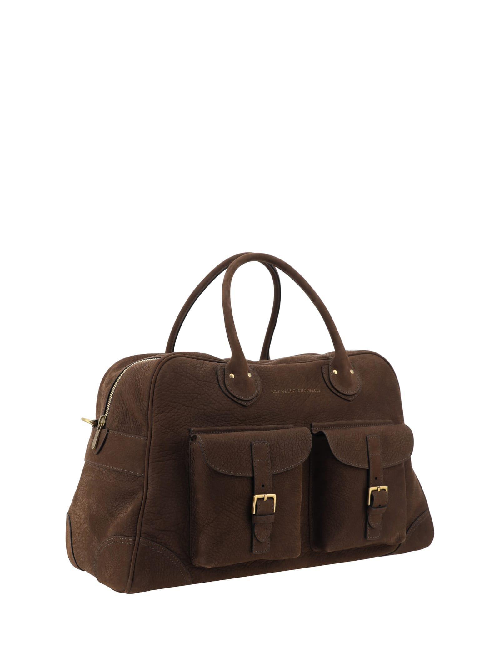 Logo-stamp Leather Weekend Bag In Brown Product Image