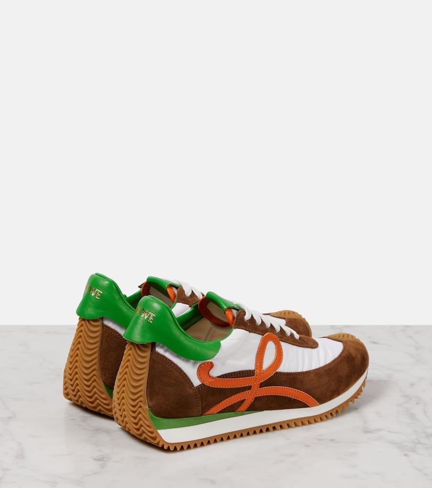 Flow Runner Leather-trimmed Shell And Brushed-suede Sneakers In Shitakegreen Product Image