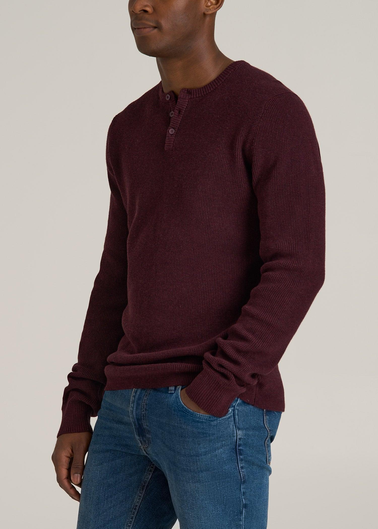 Waffle Knit Henley Sweater for Tall Men in Burgundy Mix Product Image