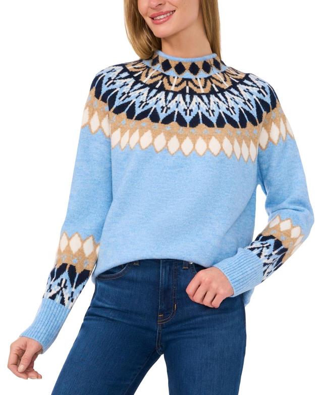 CeCe Womens Fair Isle Long Sleeve Mock Neck Sweater Product Image