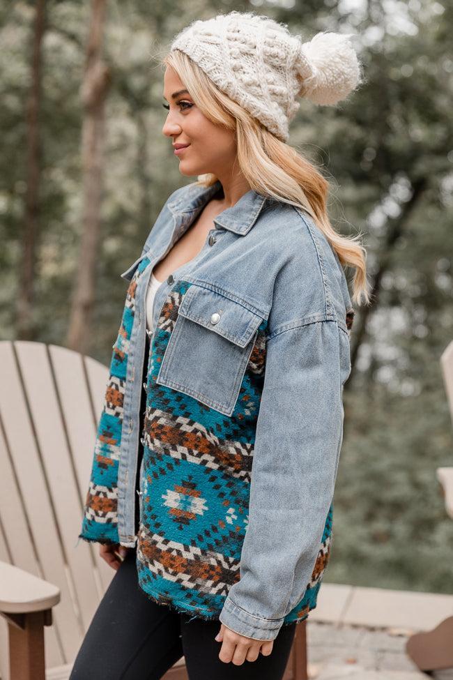 Desert Nights Southwestern Printed Medium Wash Denim Jacket FINAL SALE Product Image