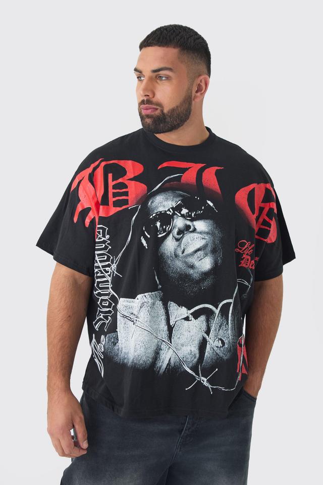 Mens Black Plus Oversized Biggie Over Seams License Print T-Shirt, Black Product Image