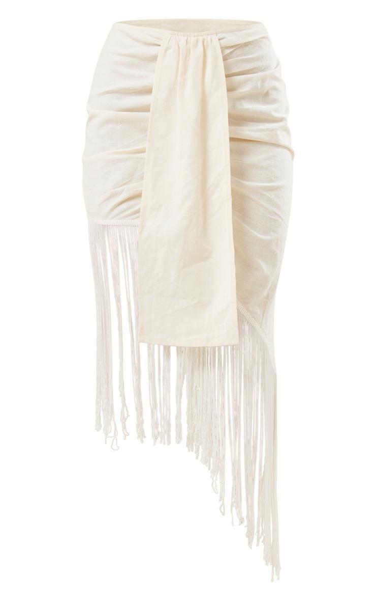 Cream Linen Feel Fringe Asymmetric Skirt Product Image