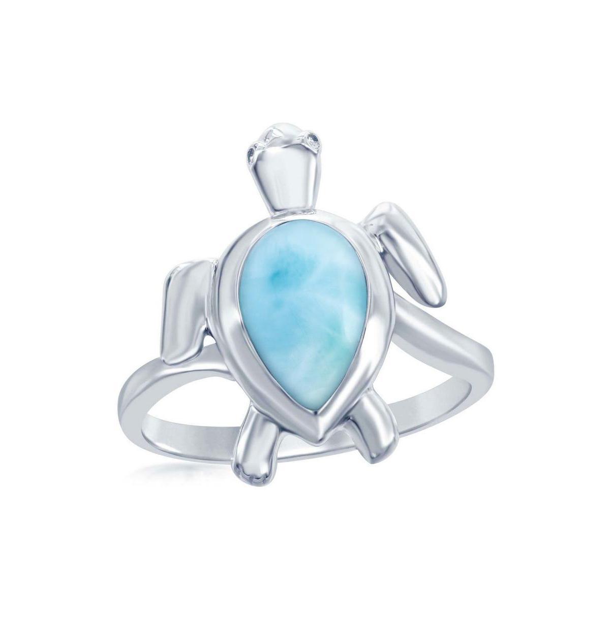 Sterling Silver Larimar Turtle Ring, Womens Product Image