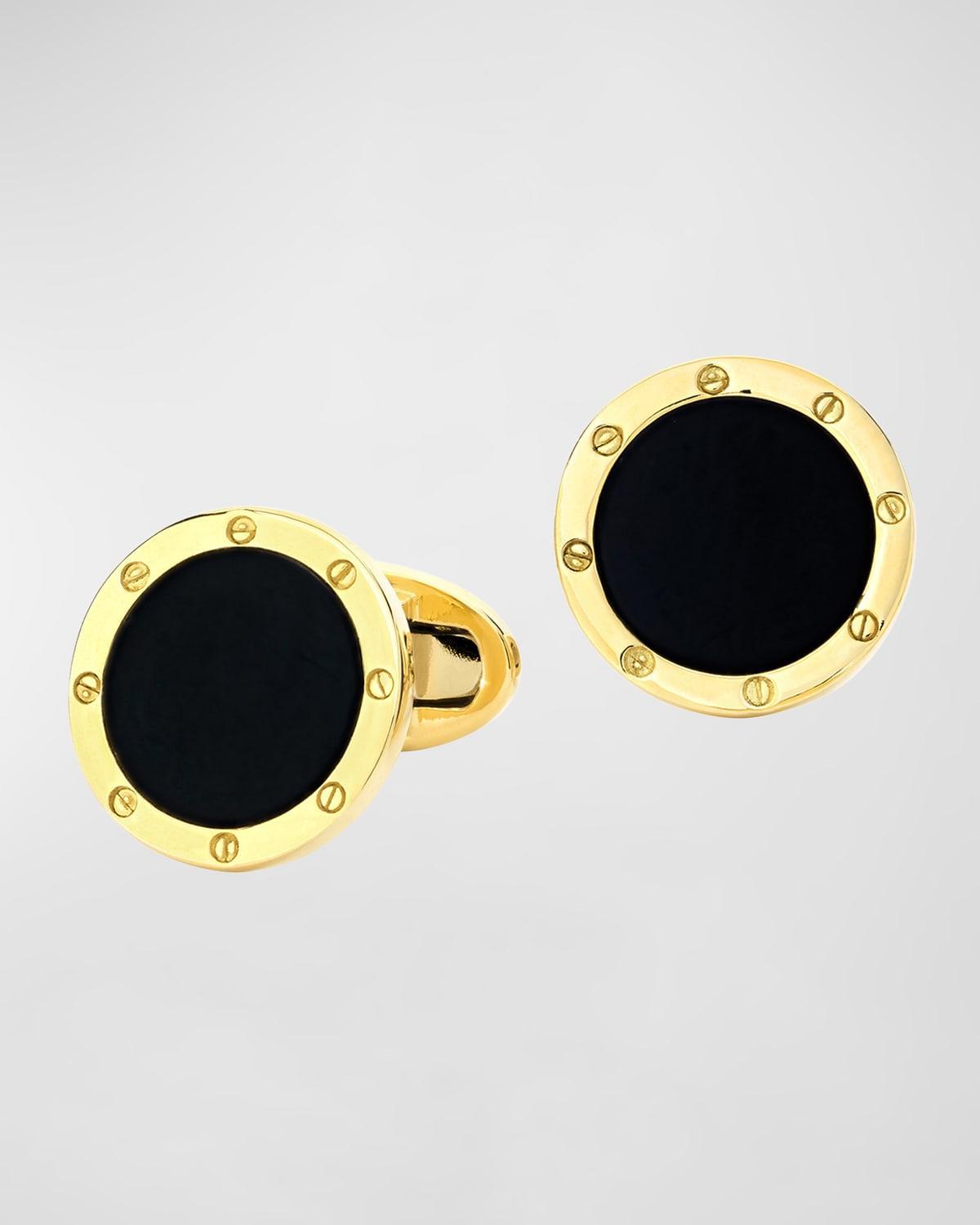 Mens 18K Yellow Gold Round Gemstone Cufflinks Product Image