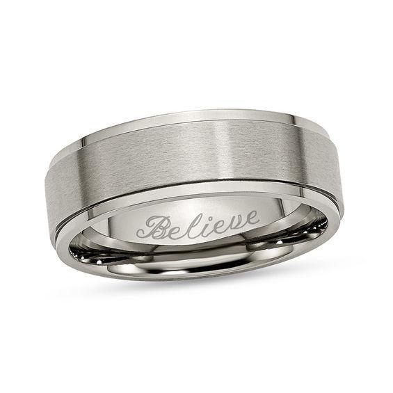 Men's 7.0mm Engravable Ridged Edge Wedding Band in Titanium (1 Line) Product Image