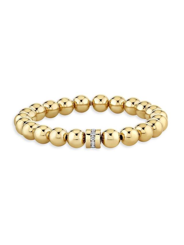 Womens 14K Yellow Gold & 0.39 TCW Diamond Beaded Stretch Bracelet Product Image