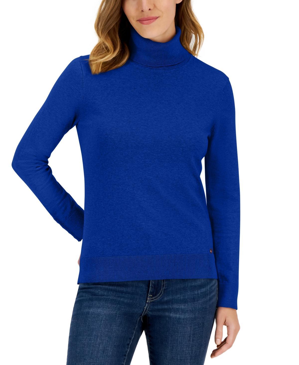 Tommy Hilfiger Womens Cotton Solid Button Cuff Turtleneck Sweater Product Image