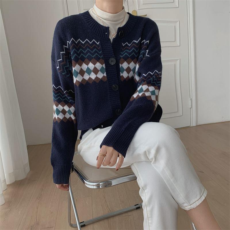 Crewneck Jacquard Button-Up Cardigan product image