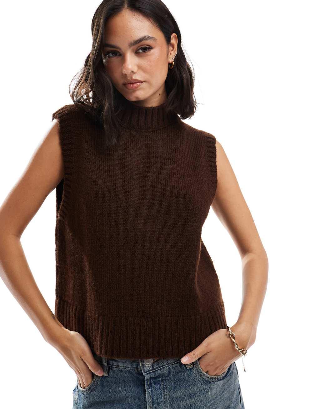 ASOS DESIGN fluffy knit sweater in chocolate brown Product Image