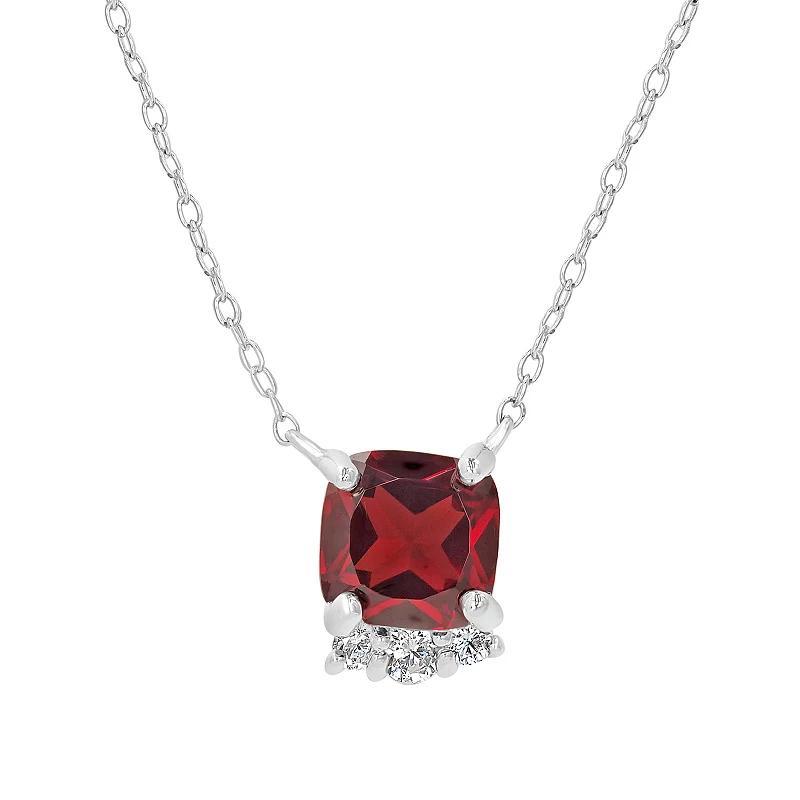 Gemistry Sterling Silver Stone & Cubic Zirconia Cushion Cut Necklace, Womens Red Product Image