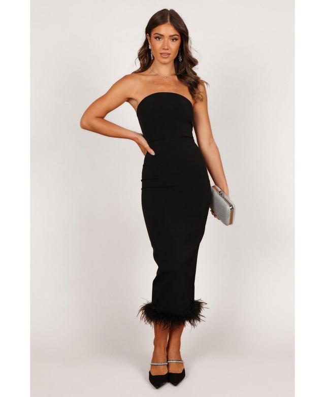 Womens Clara Feather Trim Midi Dress Black Product Image