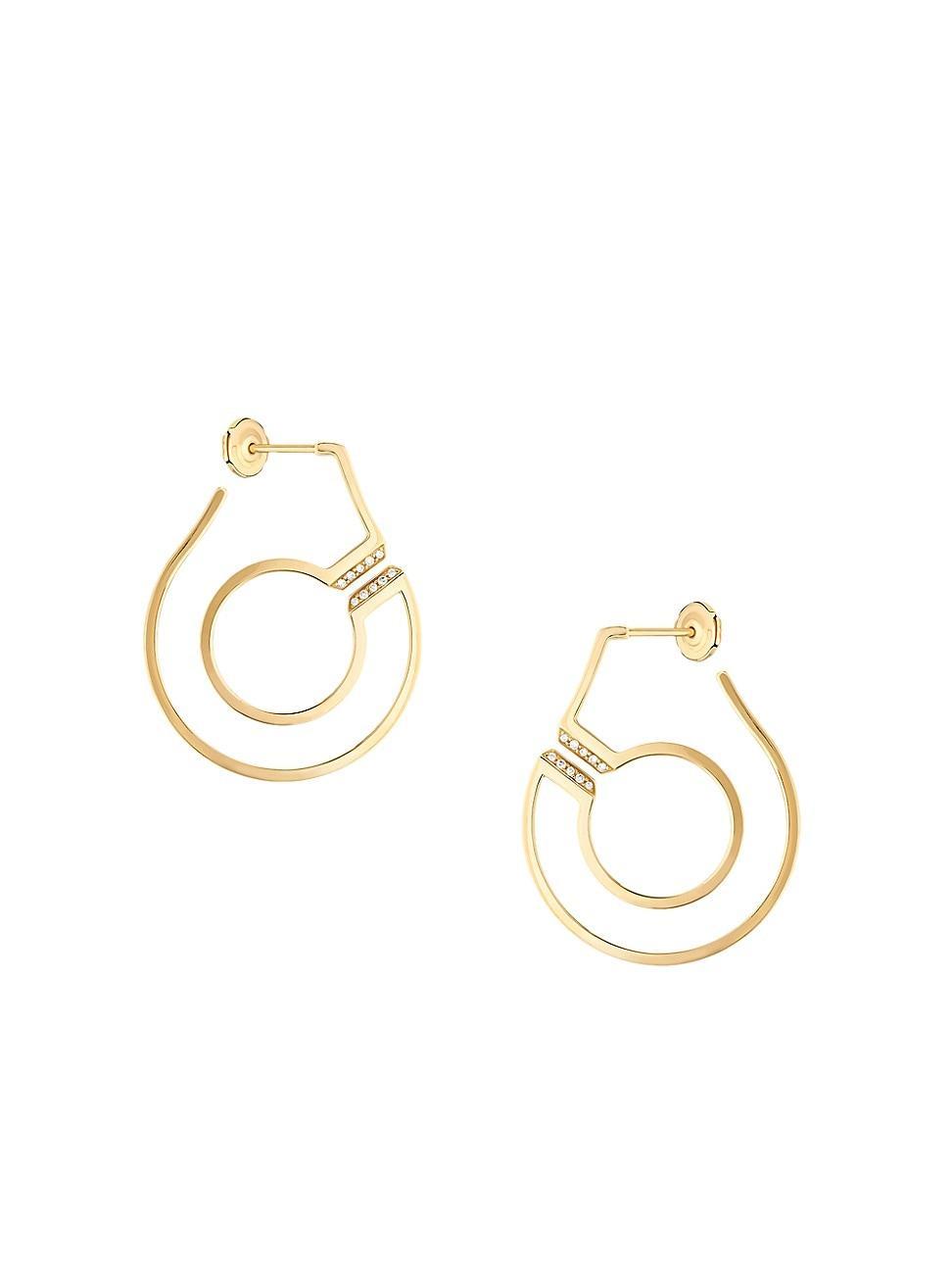 Womens Menottes Dinh Van R27 18K Yellow Gold & Diamond Handcuff Earrings Product Image