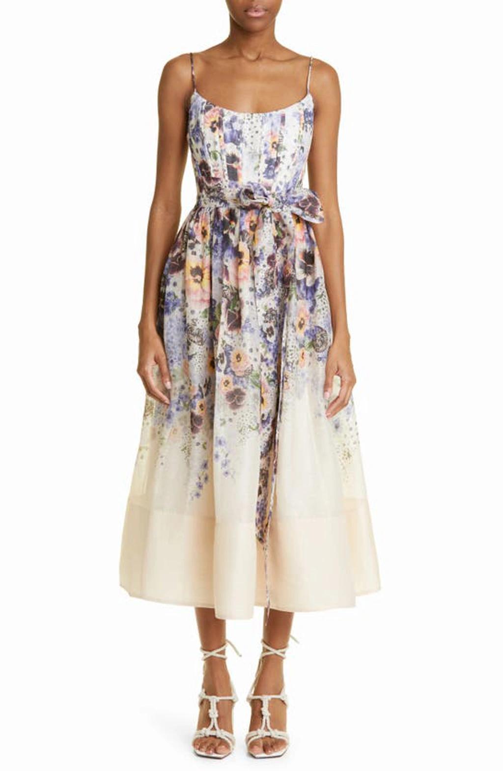 ZIMMERMANN Tama Linen And Silk Corset Midi Dress In Purple Product Image