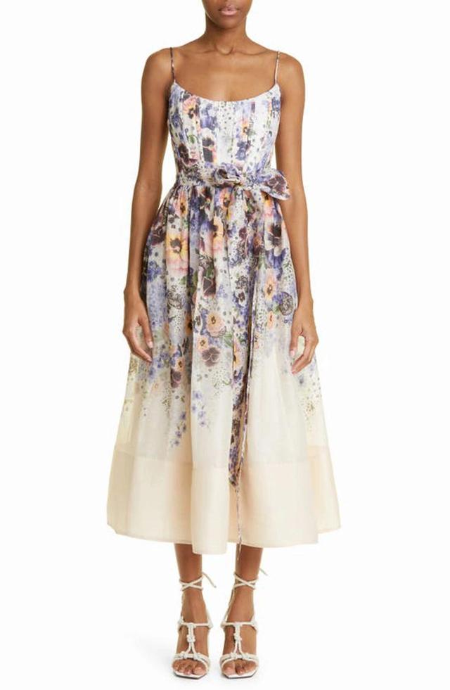 Tama Linen And Silk Corset Midi Dress In Purple Product Image