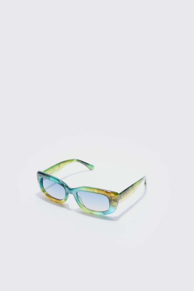 Rectangle Plastic Sunglasses In Green | boohooMAN USA Product Image