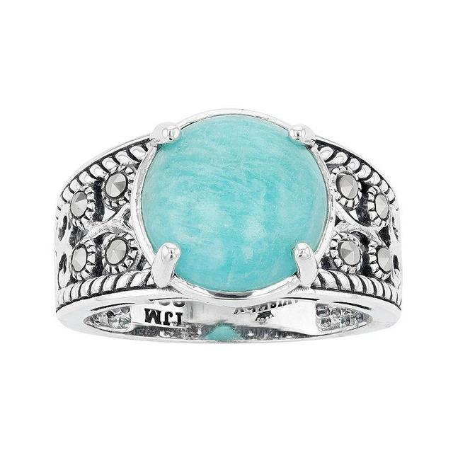 Lavish by TJM Sterling Silver Amazonite Cabochon & Marcasite Dome Ring, Womens Product Image