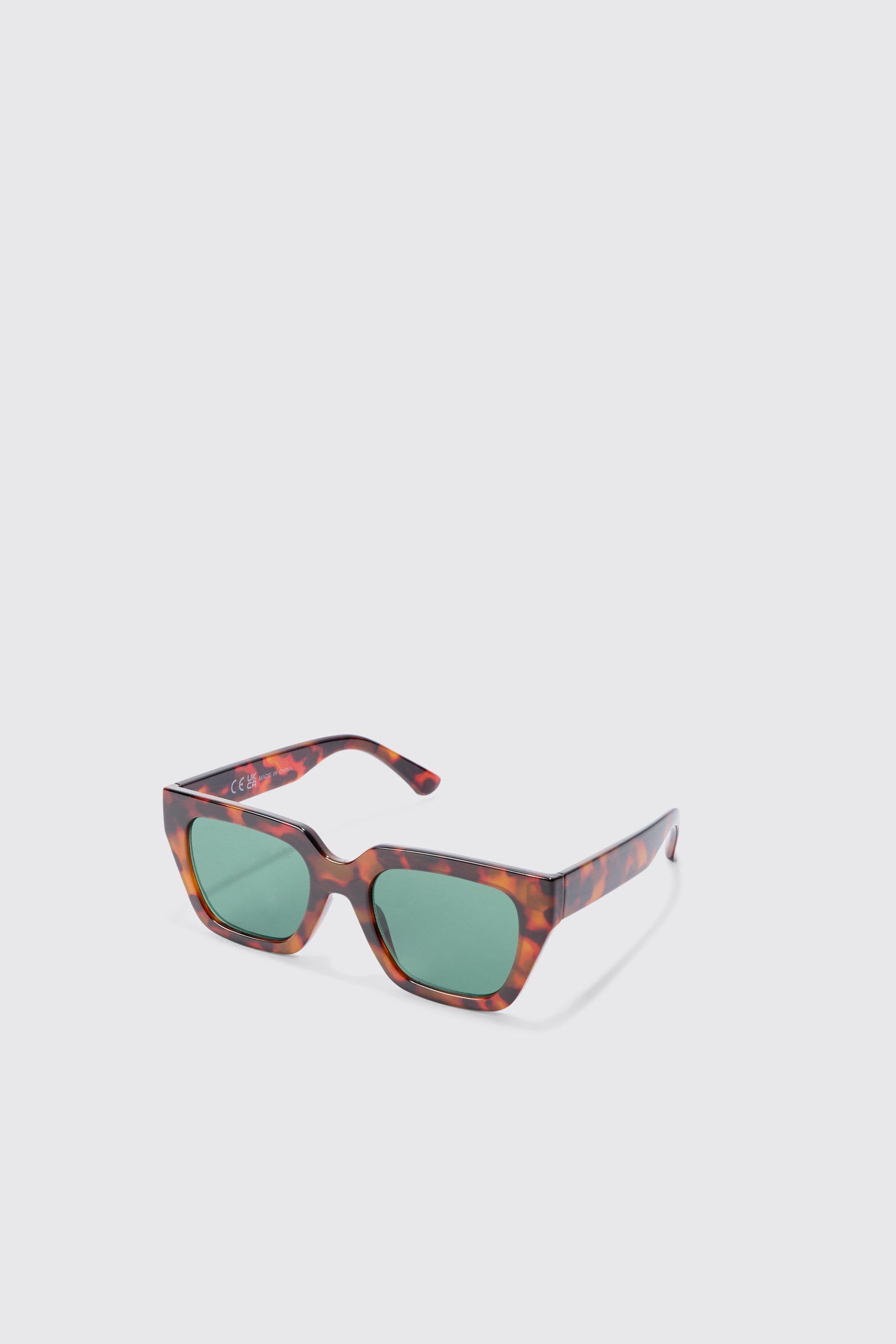 Tortoise Square Frame Sunglasses In Brown | boohooMAN USA Product Image