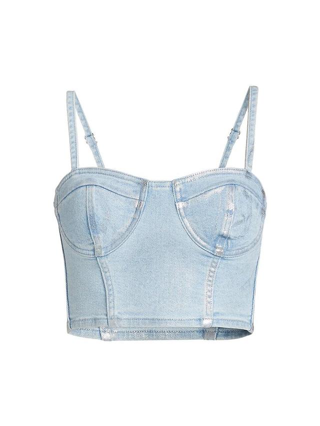 Womens Metallic Foil Denim Corsette Crop Top Product Image