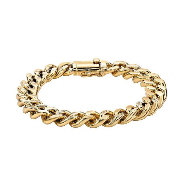 Mens LYNX Gold Tone Ion-Plated Stainless Steel Cubic Zirconia Chain Bracelet Yellow Product Image