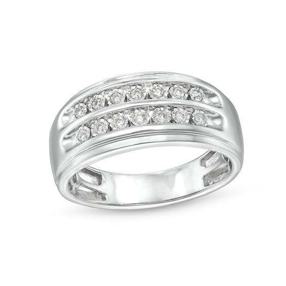 Men's 1/5 CT. T.w. Diamond Double Row Wedding Band in 10K White Gold Product Image