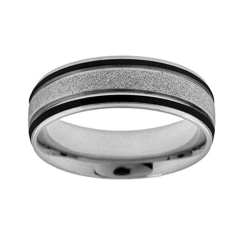 Stainless Steel and Black Immersion-Plated Stainless Steel Wedding Band - Men, Mens Multicolor Product Image