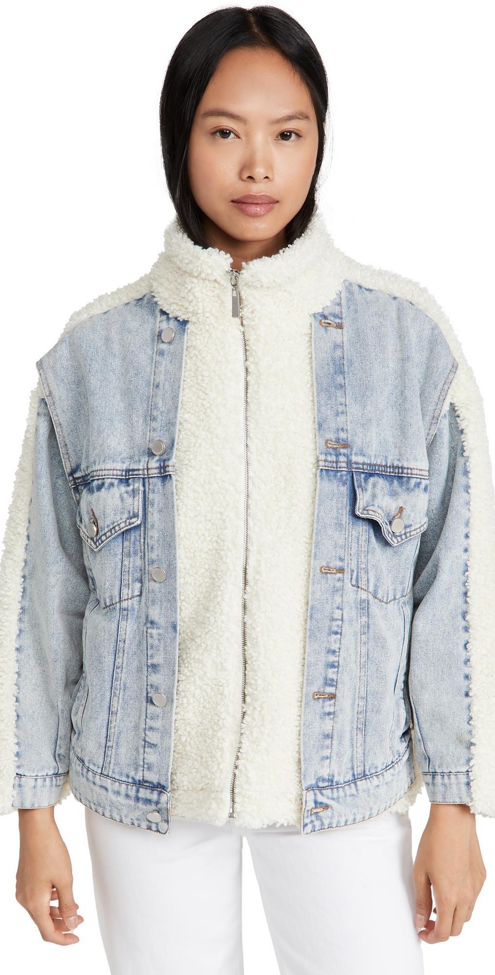 Blank NYC Off-White Sherpa and Denim Trucker Jacket (Bear Hug) Women's Clothing Product Image