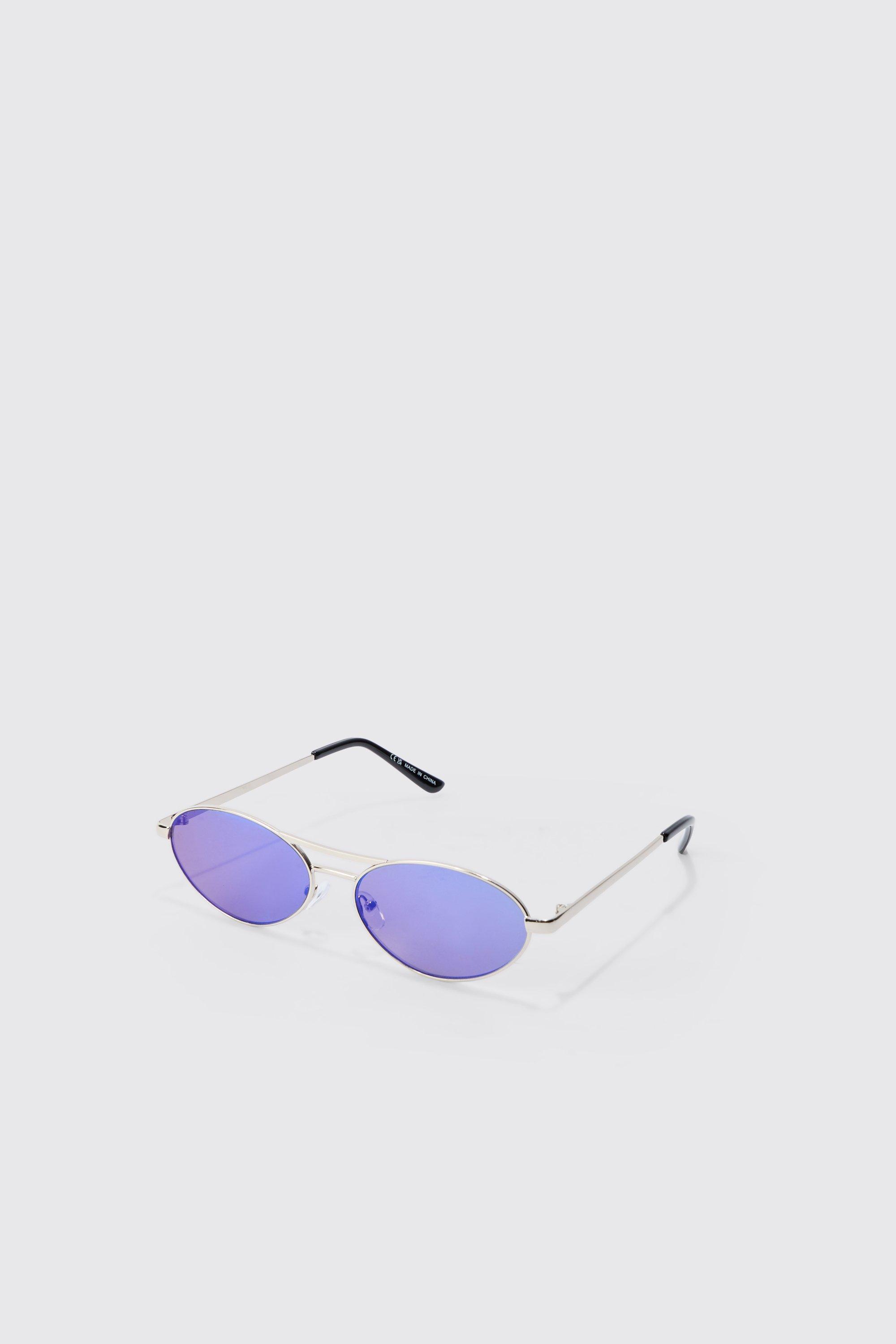 Mirror Lens Sunglasses In Blue | boohooMAN USA Product Image