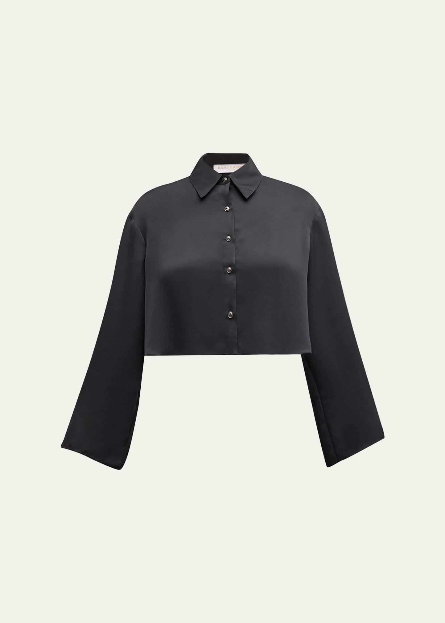 Womens Skyla Satin Crop Shirt Product Image