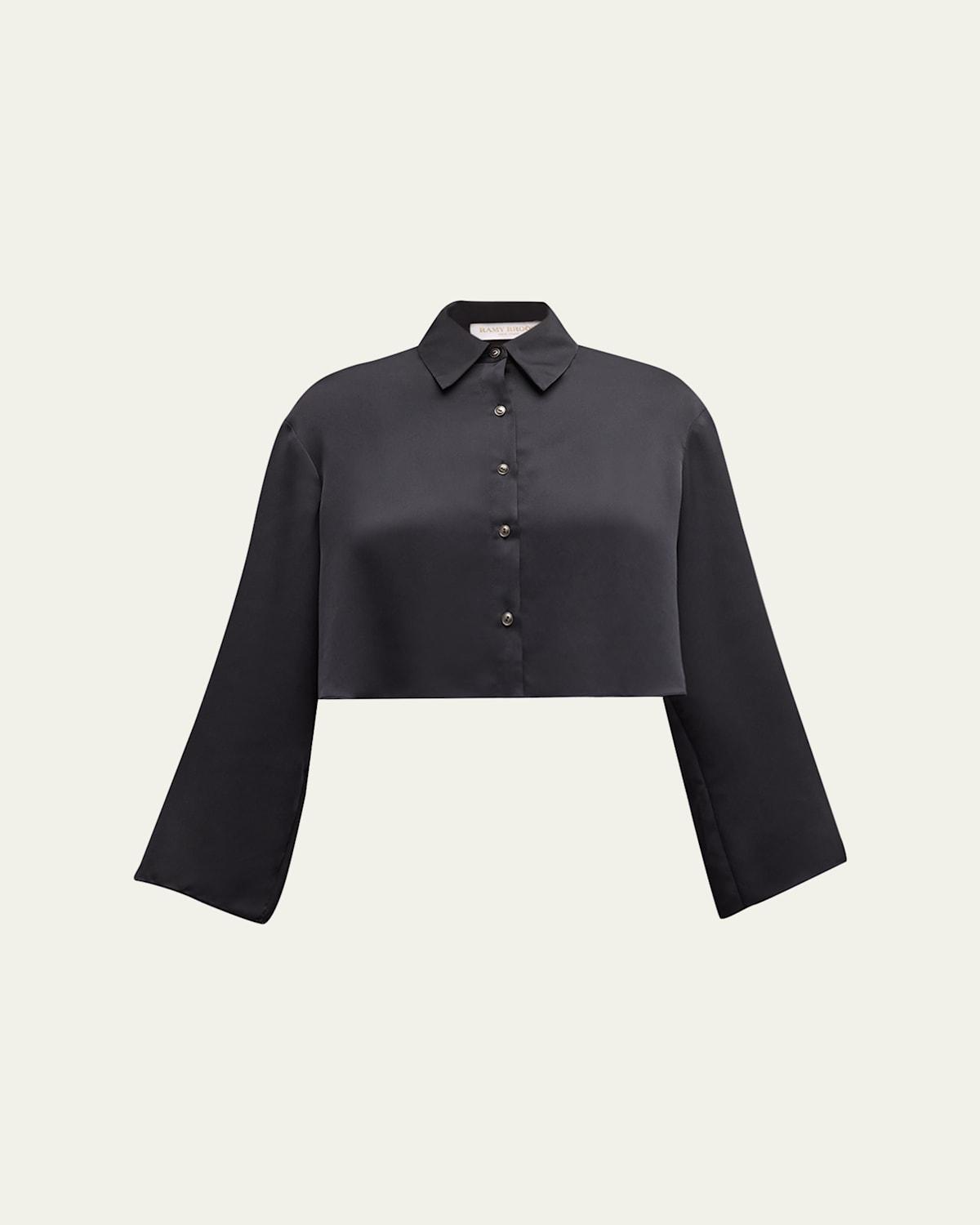 Womens Skyla Satin Crop Shirt Product Image