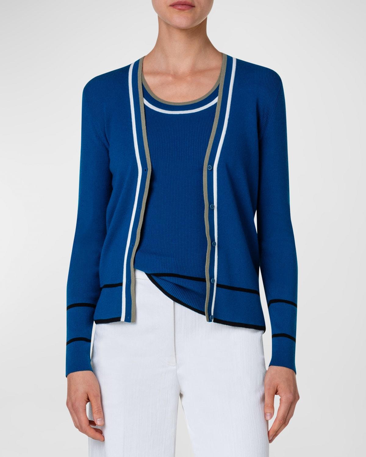 Akris punto Tipped Stretch Wool Cardigan Product Image