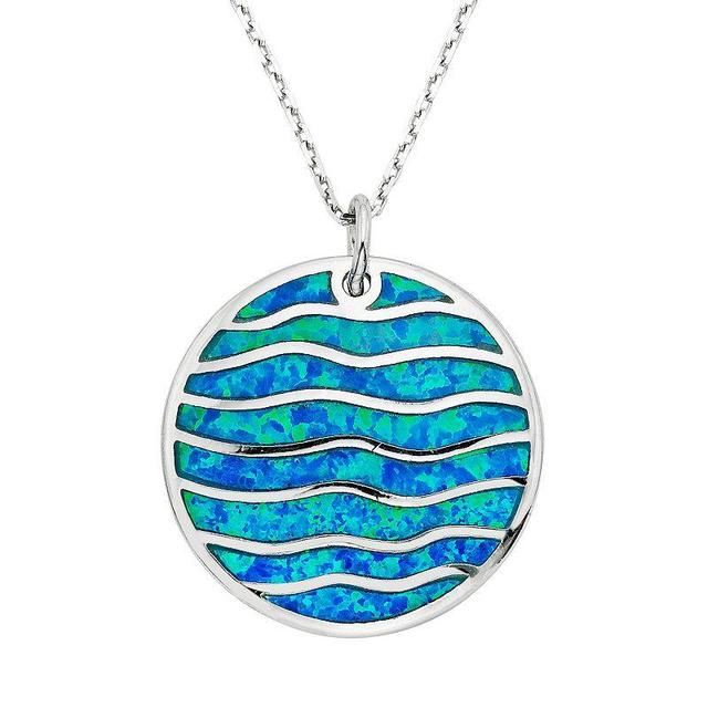 Lab-Created Blue Opal Sterling Silver Wave Pendant Necklace, Womens Product Image