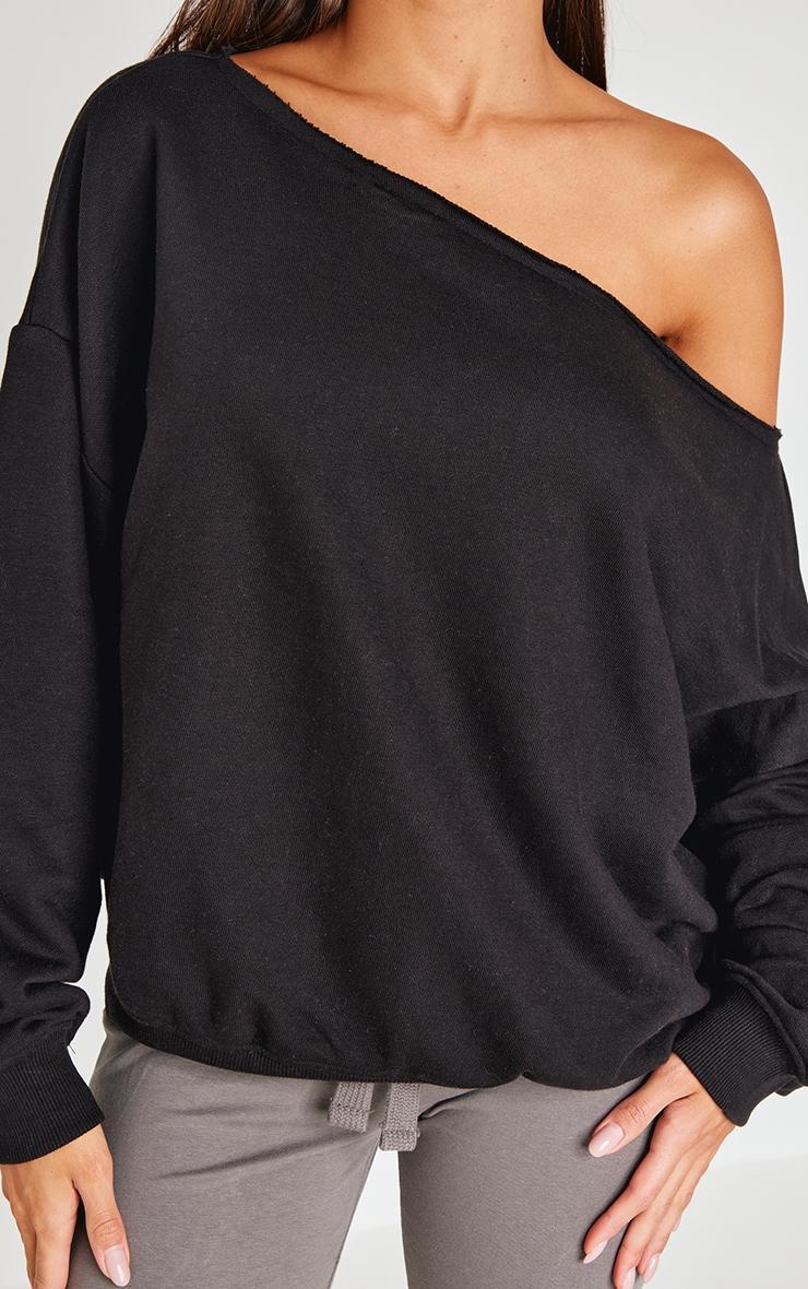 Black Oversized Off Shoulder Sweatshirt Product Image