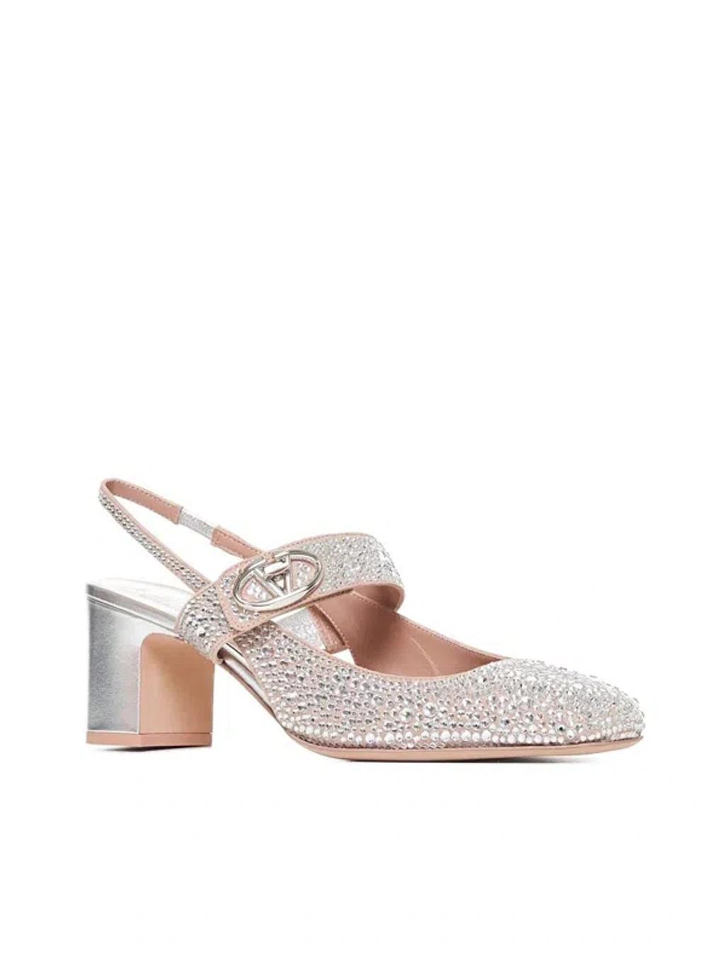 VALENTINO GARAVANI Vlogo Medallion Crystal Slingback Pumps In Silver product image