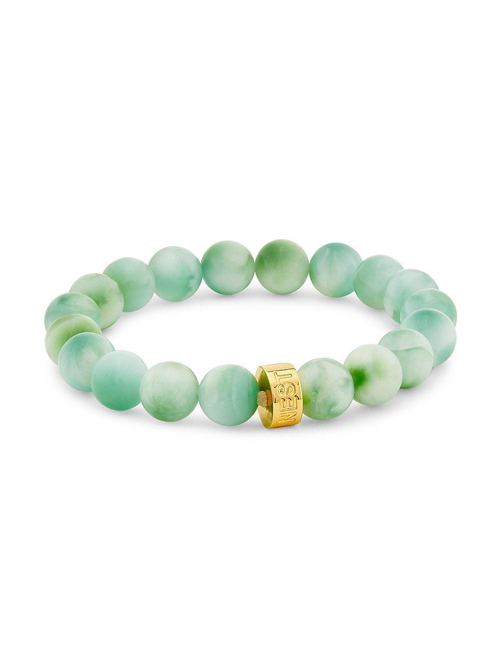 Womens 22K Gold-Plated & Green Moonstone Stretch Bracelet Product Image