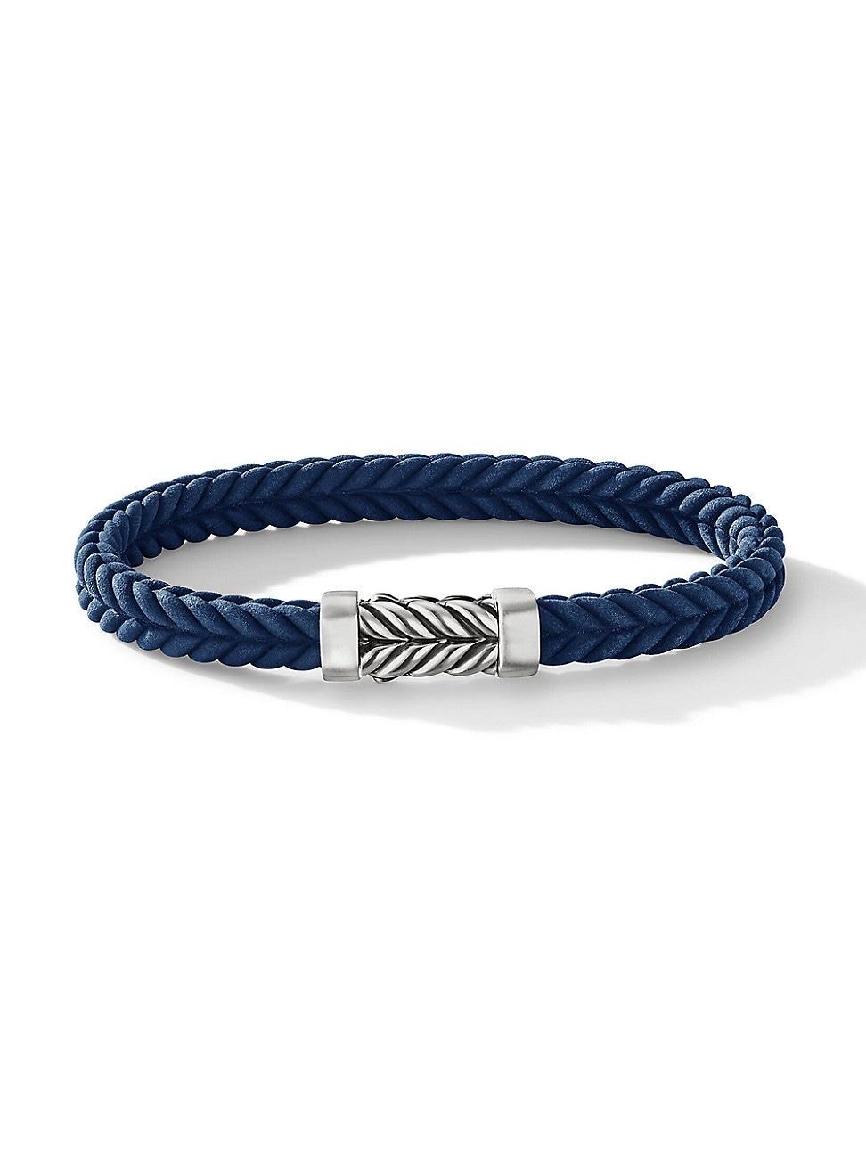 David Yurman Mens Chevron Bracelet in Black Rubber with Sterling Silver, 6mm Product Image