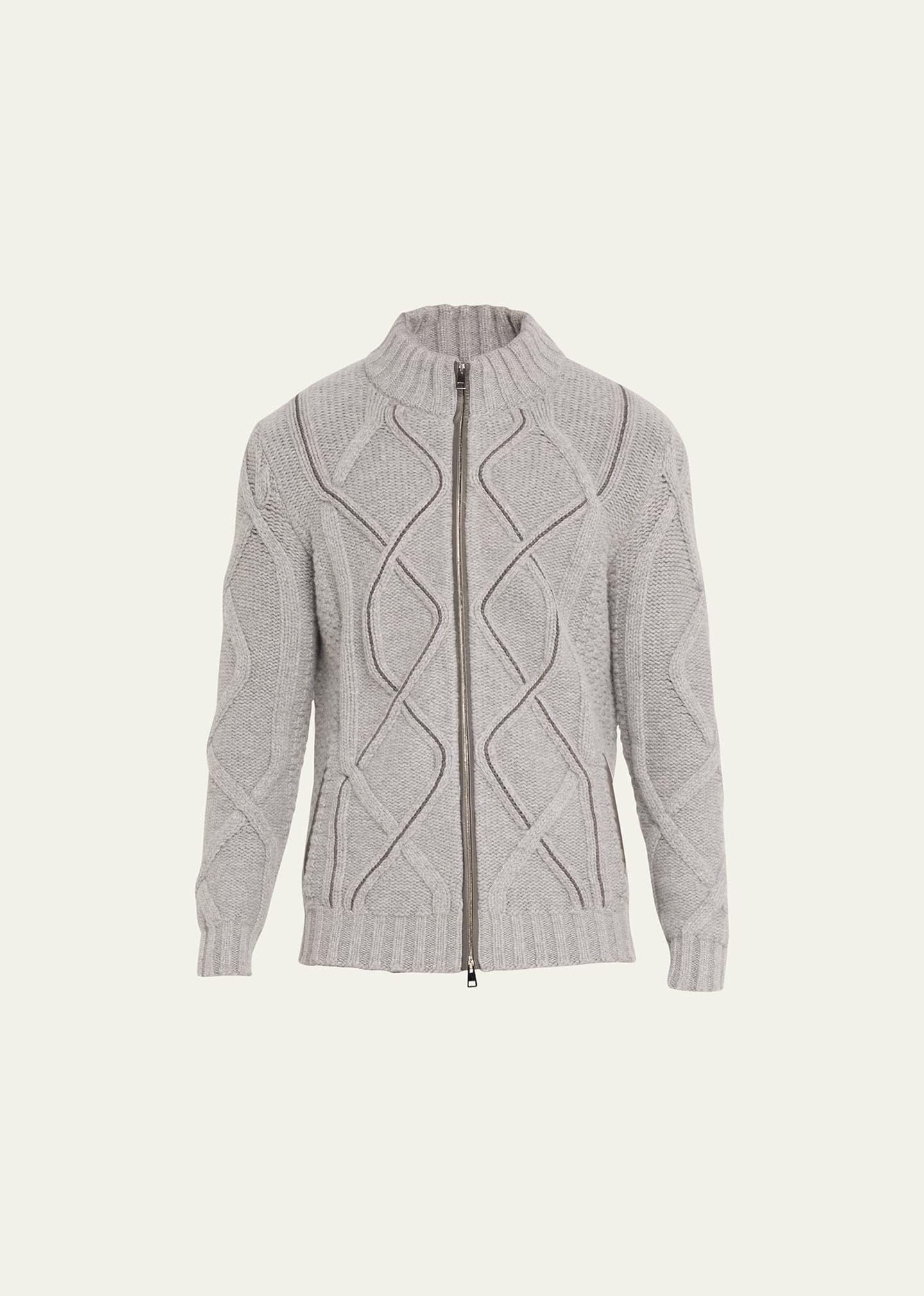 Mens Wool-Cashmere Cable Knit Full-Zip Sweater Product Image