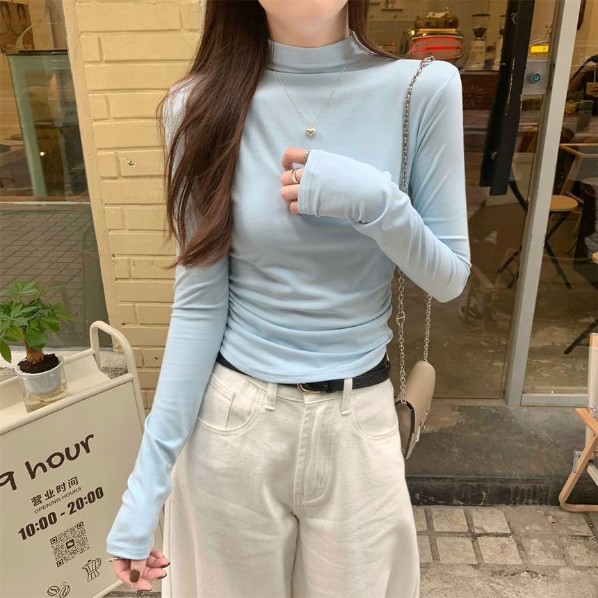 Long-Sleeve Mock Neck Plain Top Product Image