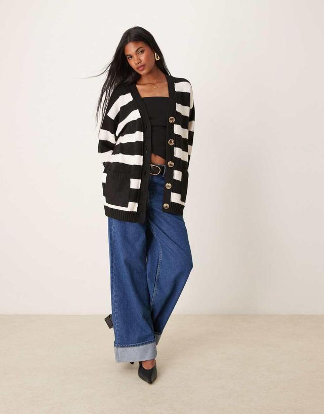 Miss Selfridge mid length cardigan with seam detail in stripe Product Image