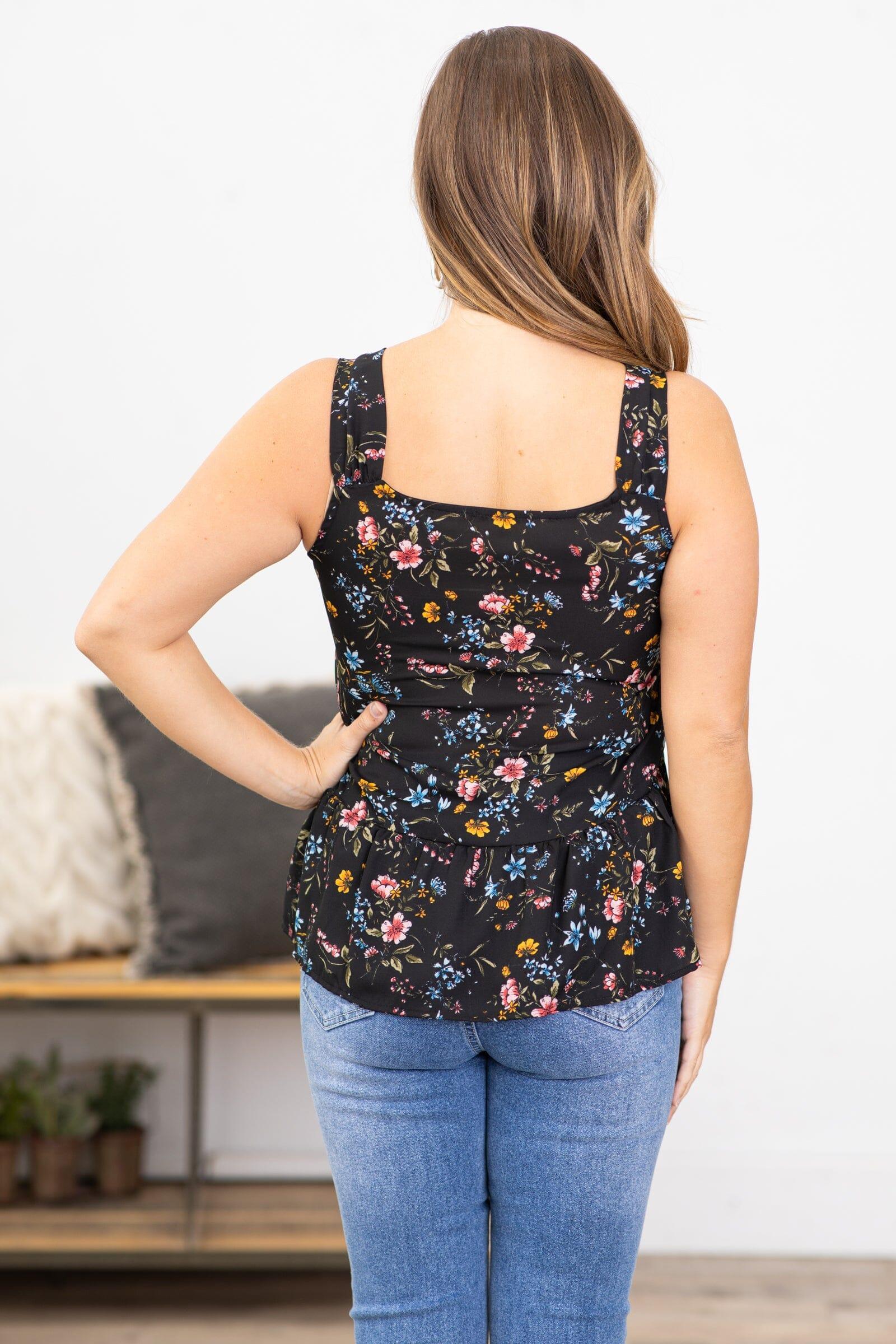 Black Multicolor Floral Print Tank Product Image