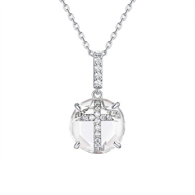 La Lumina Silver-Plated Cubic Zirconia Accent Cross Pendant Necklace, Womens Silver Tone White Product Image