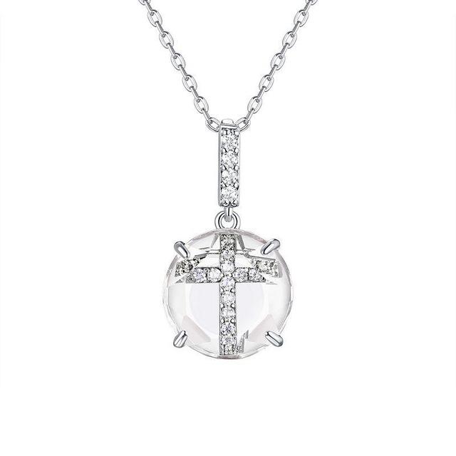 La Lumina Silver-Plated Cubic Zirconia Accent Cross Pendant Necklace, Womens Silver Tone White Product Image