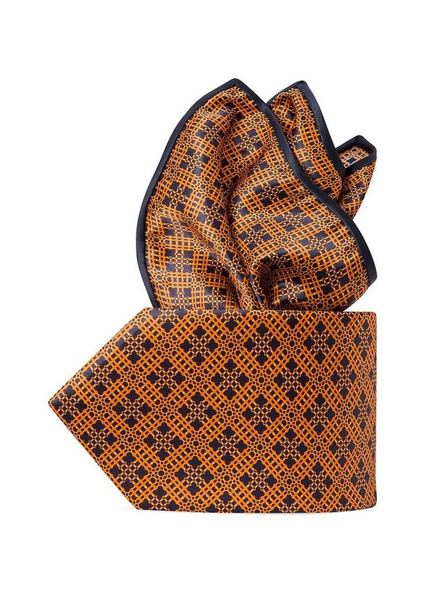 Mens Luxury Hand Printed Silk Tie Set Product Image