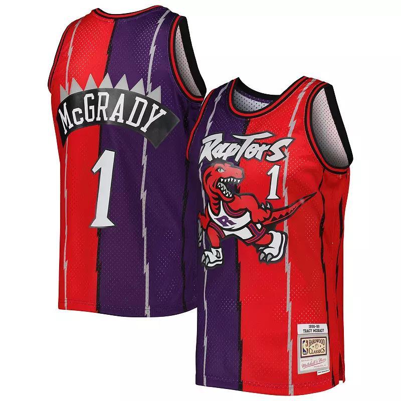 Mens Mitchell & Ness Tracy McGrady Purple, Red Toronto Raptors Hardwood Classics 1998-99 Split Swingman Jersey - Purple, Red Product Image