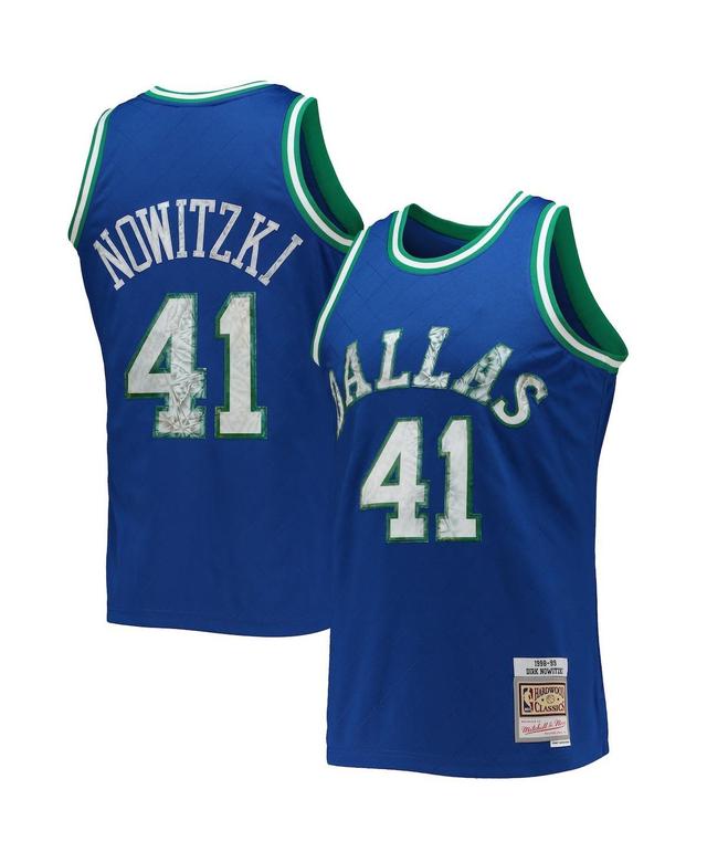 Mens Dirk Nowitzki Blue Dallas Mavericks 1998-99 Hardwood Classics 75th Anniversary Diamond Swingman Jersey - Blue Product Image